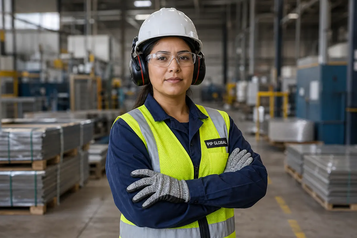 Trabajadora industrial con equipo de protección personal PIP Global
