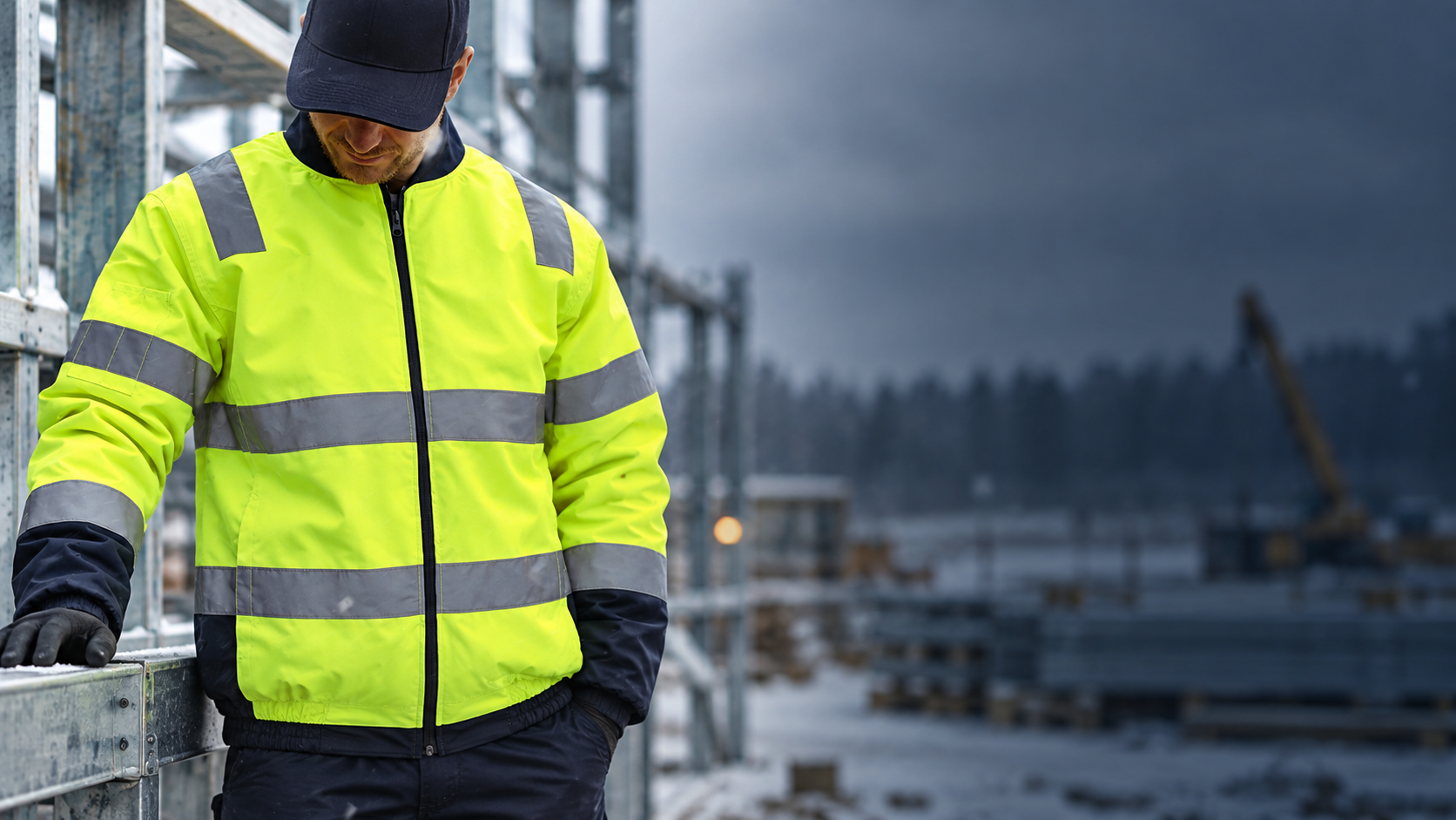 Trabajador con ropa Bisley de alta visibilidad en entorno industrial